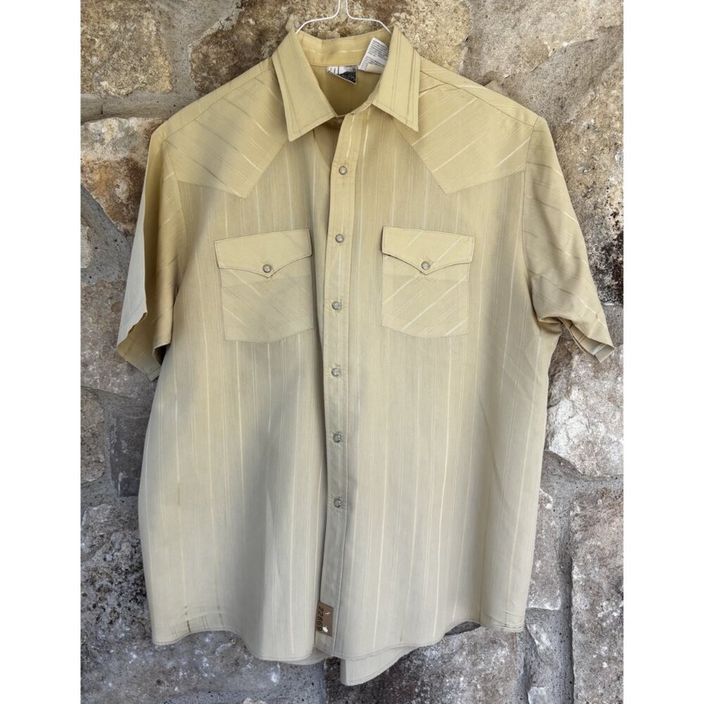VTG Express Rider Large Pearl Snap  Shirt Short Sleeve Textured Yellow Gold EUC